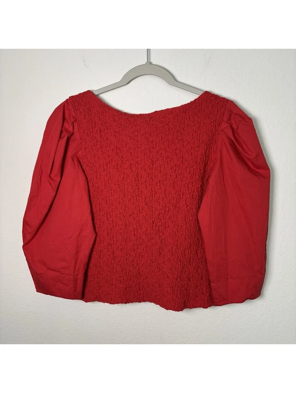 NWT By Anthropologie Smocked Blouse Cherry Red Womens Size Medium Preppy Buttons